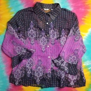 FUNKY PRINT BLOUSE TOP LARGE 90S TANK BOHO FEST